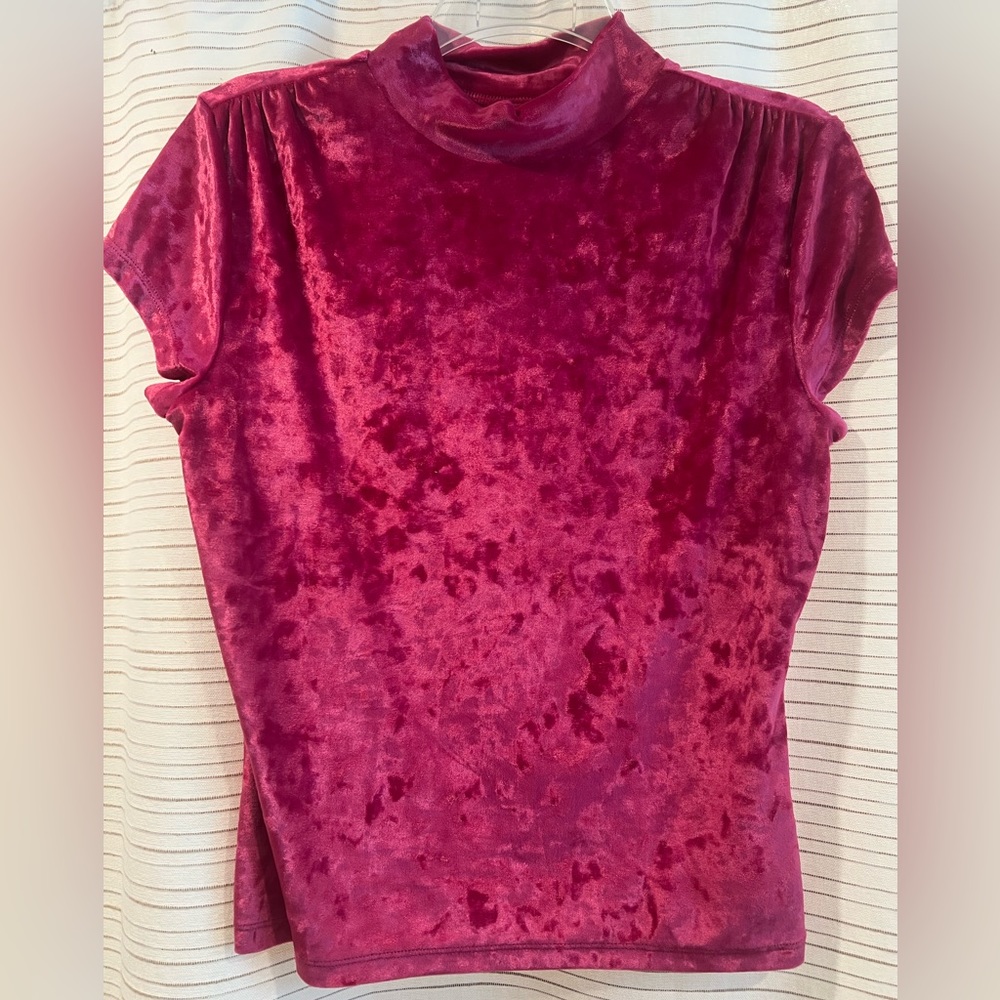 Pink velvet mock neck top